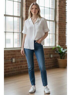 Open Edit White Crepe Button Down Shirt Nordstrom